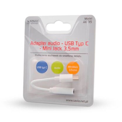 ADAPTADOR USB-C A JACK 3.5 SAVIO AK-35 WHITE - Imagen 2
