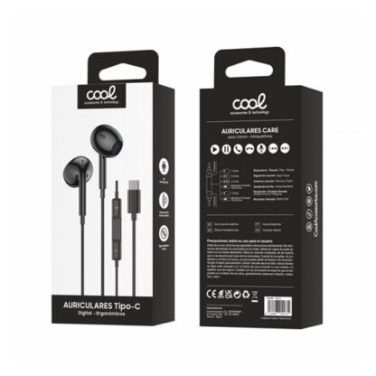 AURICULARES BOTON MICRO COOL STEREO TIPO-C BLACK - Imagen 3