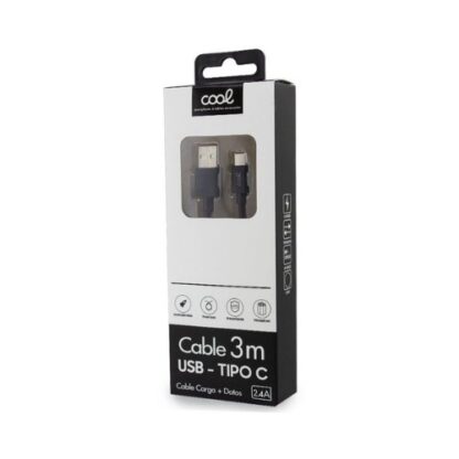 CABLE COOL USB A USB-C 3M BLACK - Imagen 3