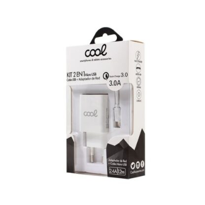 CARGADOR COOL MICRO USB 3 AMP WHITE   CABLE - Imagen 2