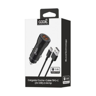 CARGADOR COOL COCHE DUAL USB 20W NEGRO+CABLE