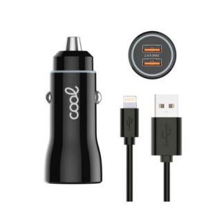 CARGADOR COOL COCHE DUAL LIGHTNING 20W BLACK CABLE
